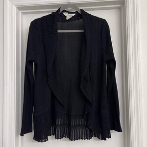 Exclusively Misook Whimsygoth Ruffle Duster Cardigan Romantic Casual Black Sz M